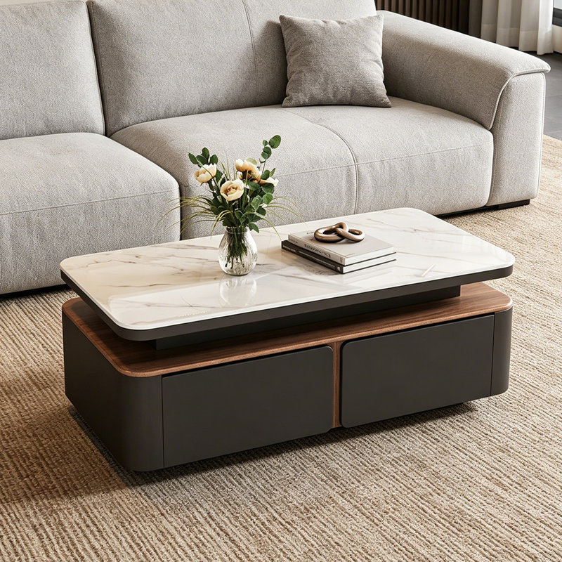 Table basse rectangulaire avec rangement Modern Simplicity, H 16,92 po x l 47,24 po x P 23,62 po, Gris clair / noir