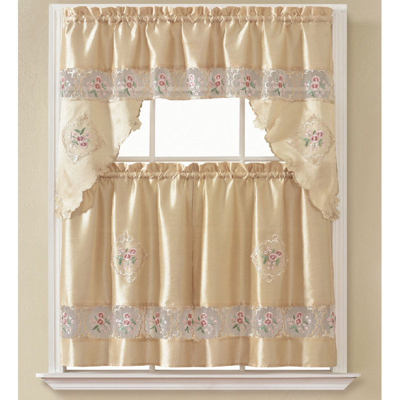 Carrasco Floral Swag Kitchen Curtain, Beige