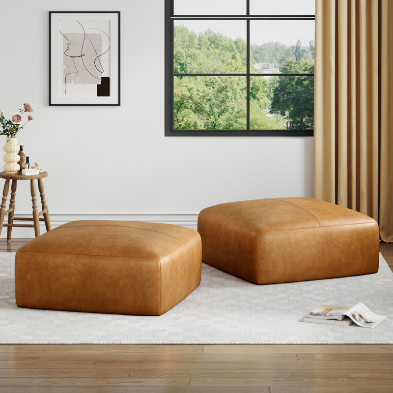 Repose-pieds en cuir italien Hustle Square, Brun