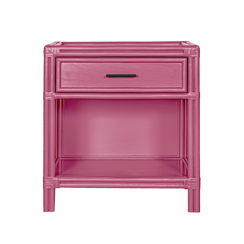 Clara Collection 1 - Drawer Rattan Nightstand, Hot Pink