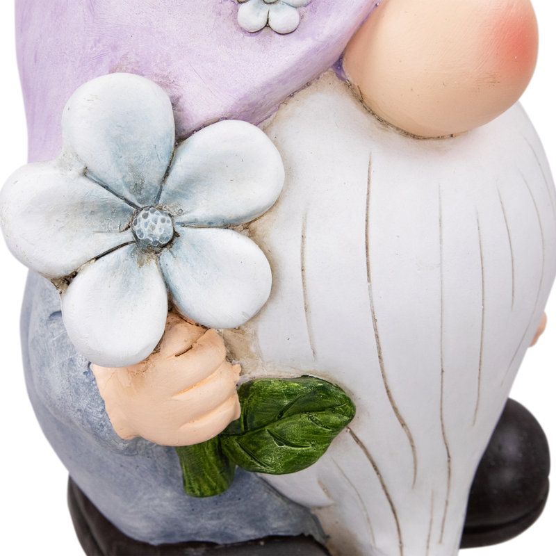 18" Ceramic Gnome with Purple Hat and Flowers