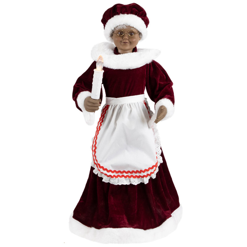 African American Animated Mrs. Claus With Lighted Candle And Music Christmas Figure