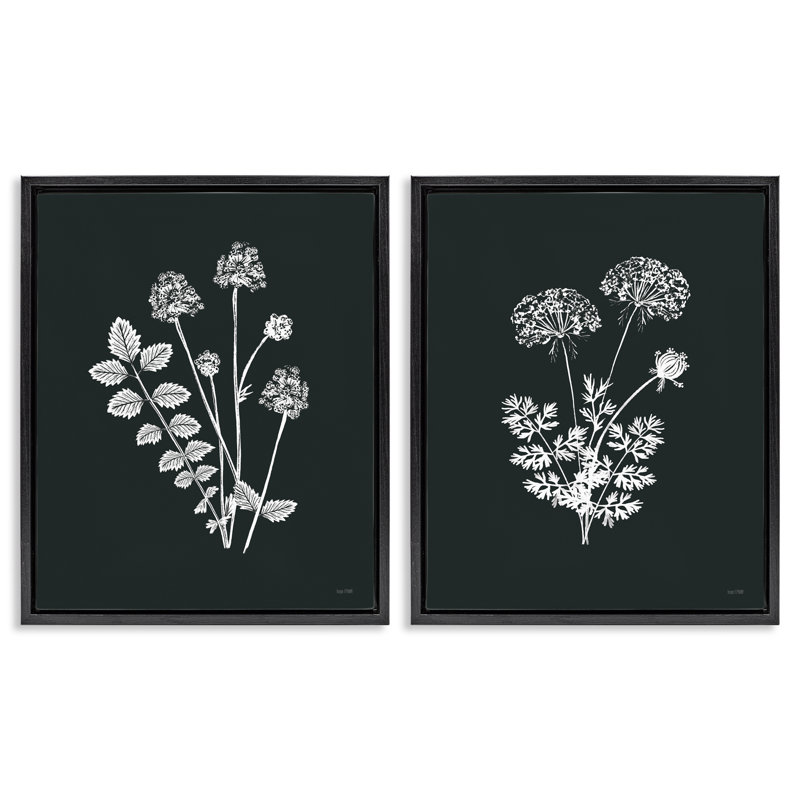 Ensemble de 2 toiles flottantes encadrées de fleurs noires et blanches par House Fenway, H 31 po x l 25 po