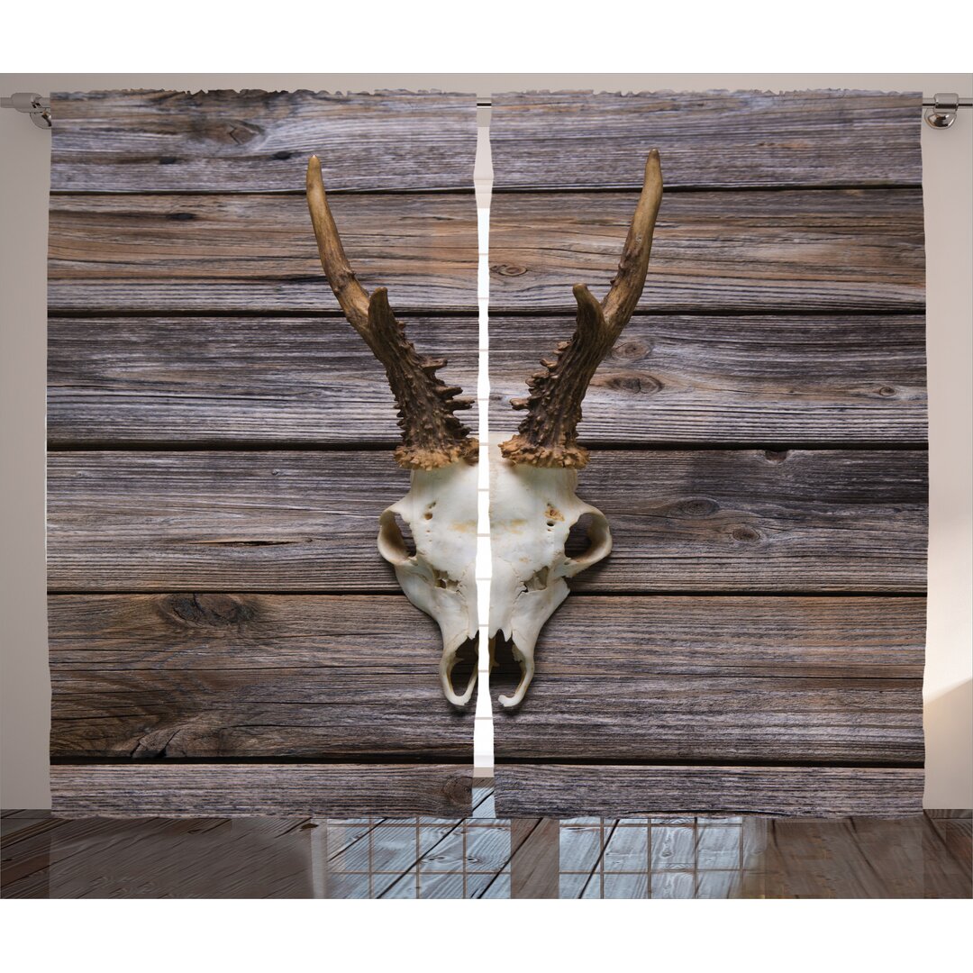 Rustikaler Vorhang, Rustic Antlers auf Holz, Hirsch, Beige Braun