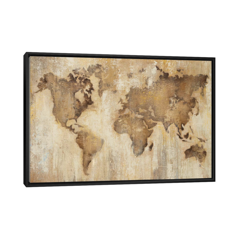 Carte du monde - impression sur toile tendue, Toile avec cadre noir, Pas de tapis, H 32 po x l 48 po x P 1,5 po