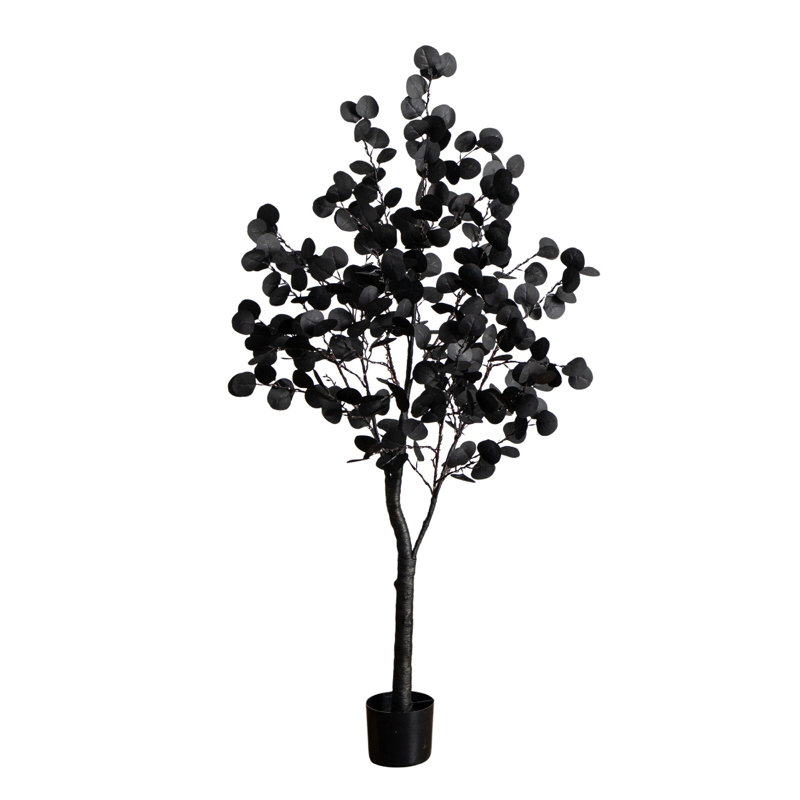 Arbre d'eucalyptus artificiel pré-éclairé noir d'Halloween avec 160 lumières DEL orange et mauves