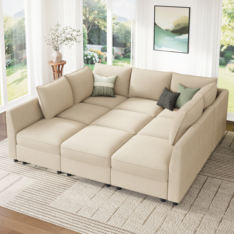 Canapé-lit modulaire rembourré avec rangement beige, Polyester beige
