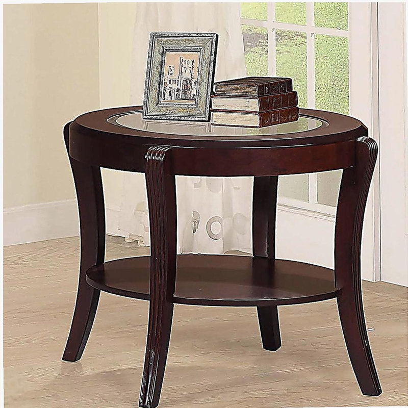 Table de bout espresso / cerisier foncé 1 pièce avec tablette de rangement en verre trempé de 5 mm sous la table
