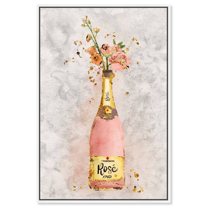 Champagne Rosado - peinture sur toile, H 16 po x l 24 po x P 1,5 po, Cadre flottant noir