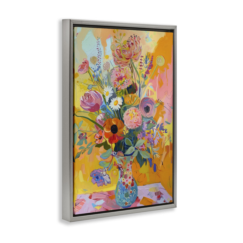 Toile flottante encadrée avec bouquet de couleurs vives par LSR Design Studio, H 31 po x l 21 po, Cadre flottant gris lustré