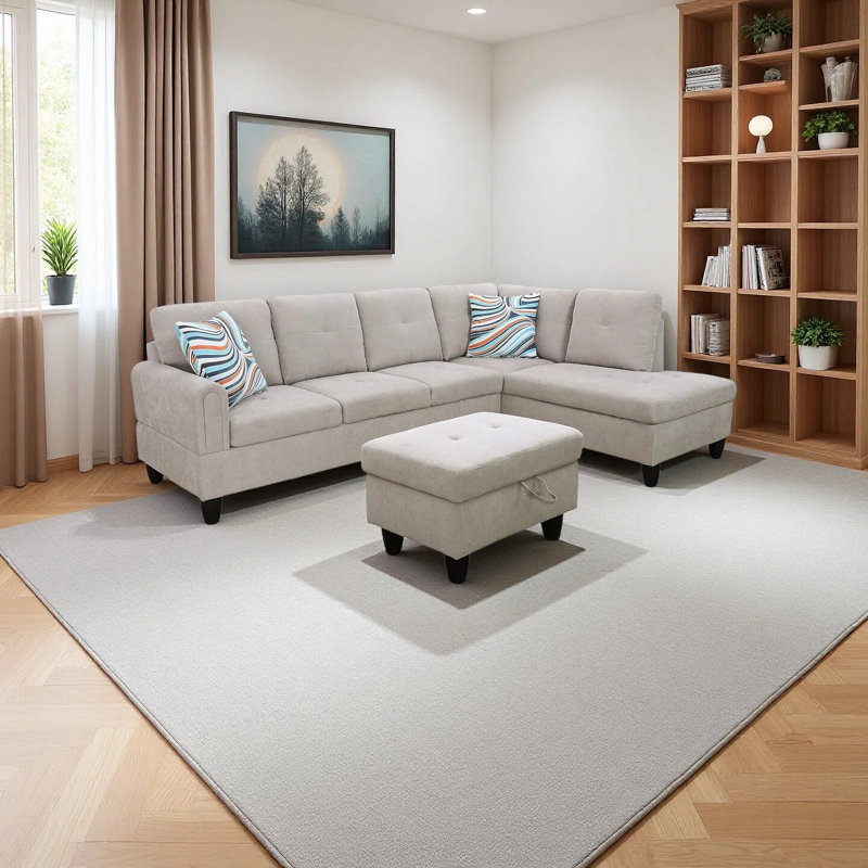 3-Piece Corduroy Sectional Sofa, Right Hand Facing