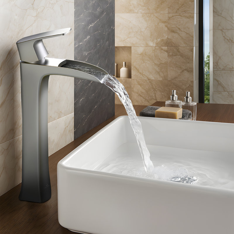 Blossom Tall Waterfall Single Hole Bathroom Faucet – Modern Single Handle Vanity Sink Faucet in Solid Brass with Hose Included and Easy Installation