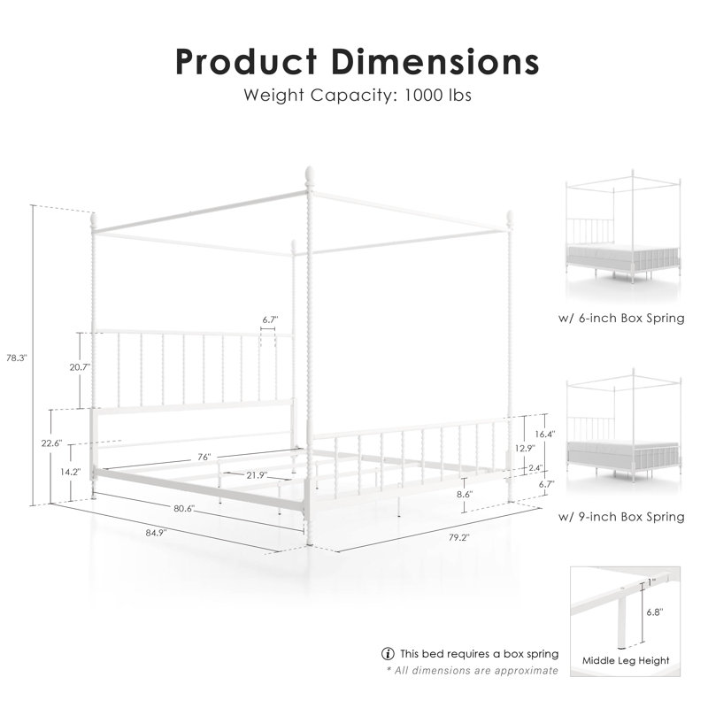 Magdaleno Metal Canopy Bed, White, King
