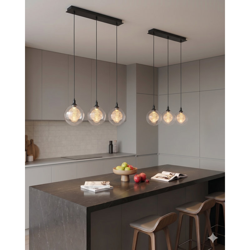 Luminaire suspendu linéaire pour îlot de cuisine à 3 lumières DEL Riverdale, Matte Black