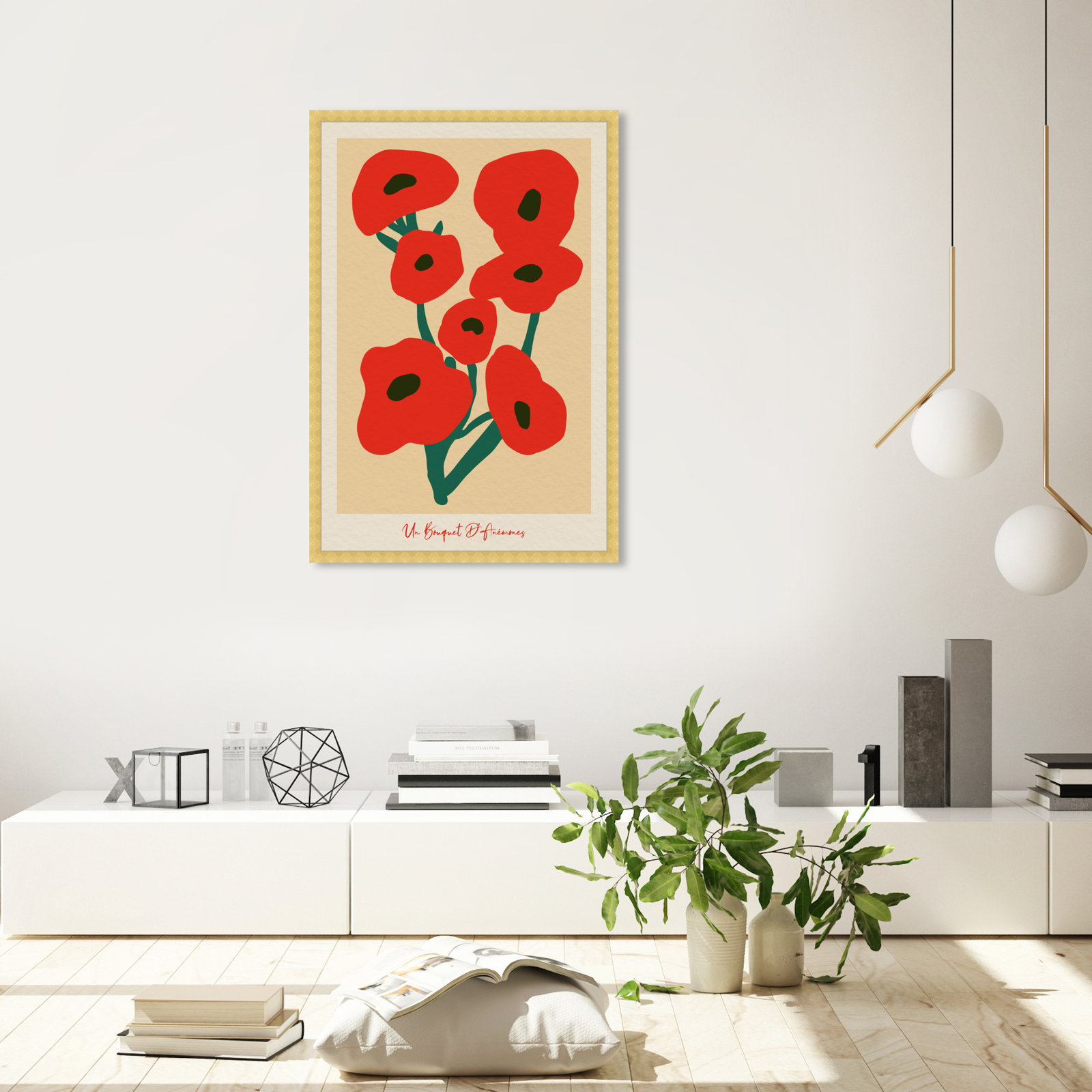 Modern Red Flower Bouquet by Oliver Gal, Gold, 38" H x 26" W