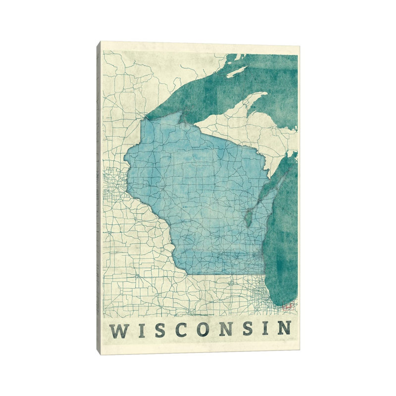 Wisconsin Map - Wrapped Canvas Print, 66.04 cm H x 45.72 cm W x 3.175 cm D