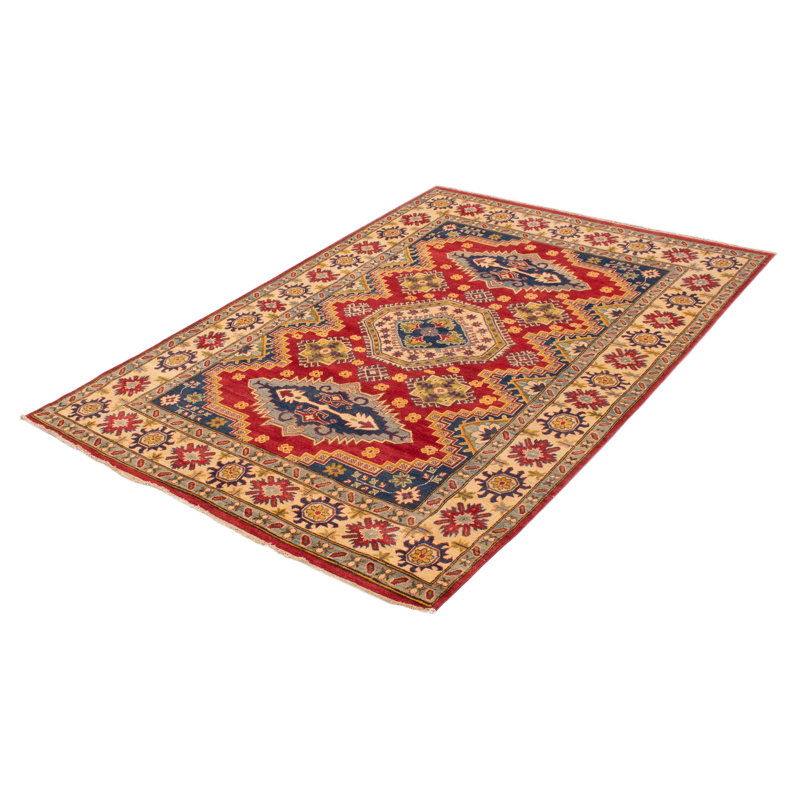 Tapis unique en laine noué à la main nouvel âge en rouge / or clair Albiero