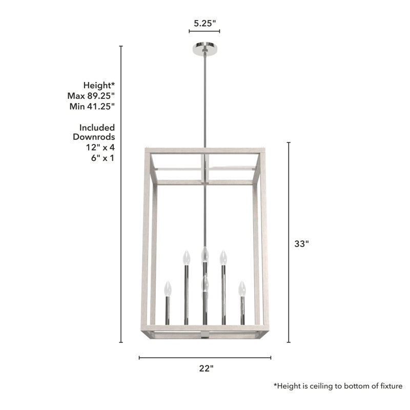 Hunter 18 Inch Squire Manor 4 Light Pendant Ceiling Light Fixture, Chrome, 33" H x 22" W x 22" D