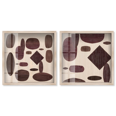 Marquetry & Curvilinear Abstract Shadowbox Print Modern Wall Art Set by Art Remedy, Black Frame, 12 x 12