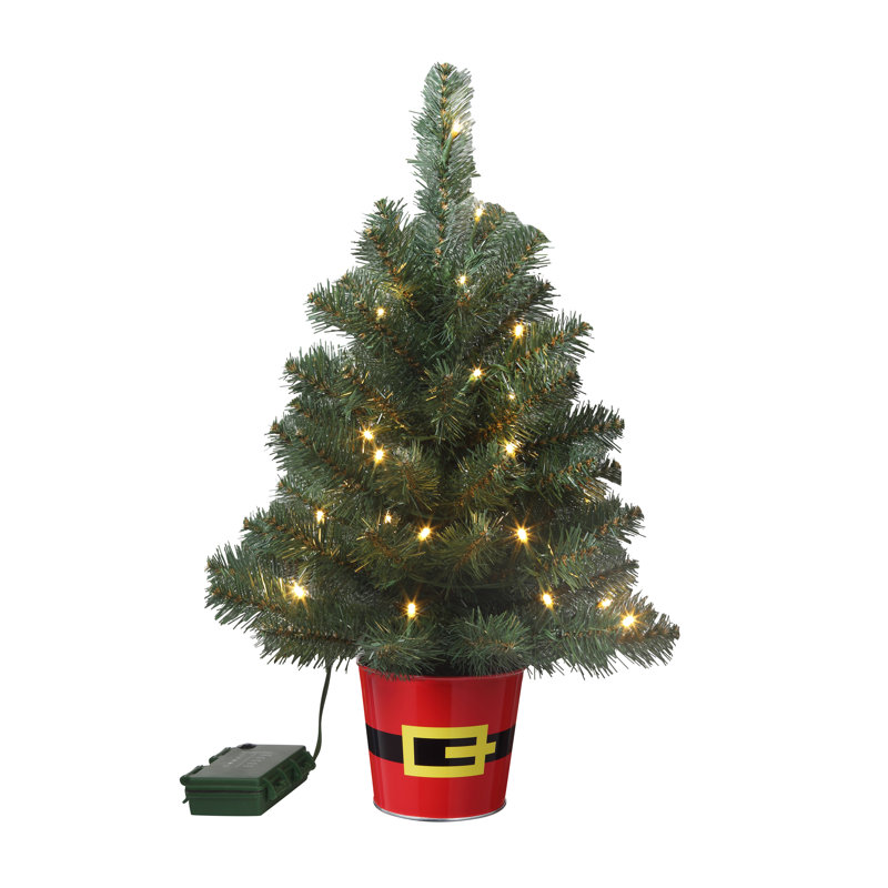  20 Inch Potted Night Tree, Classic Greenery with Clear Lights