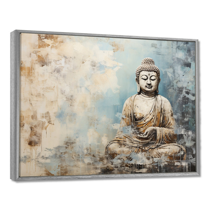 Statue simple bouddhisme - Art mural bouddhisme, H 30 po x l 40 po x P 1,5 po, Encadrement argenté
