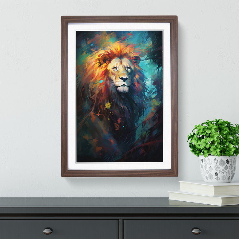 Lion Conceptual - Single Picture Frame Print on Wood, Walnut Framed, 64cm H x 46cm W x 2cm D