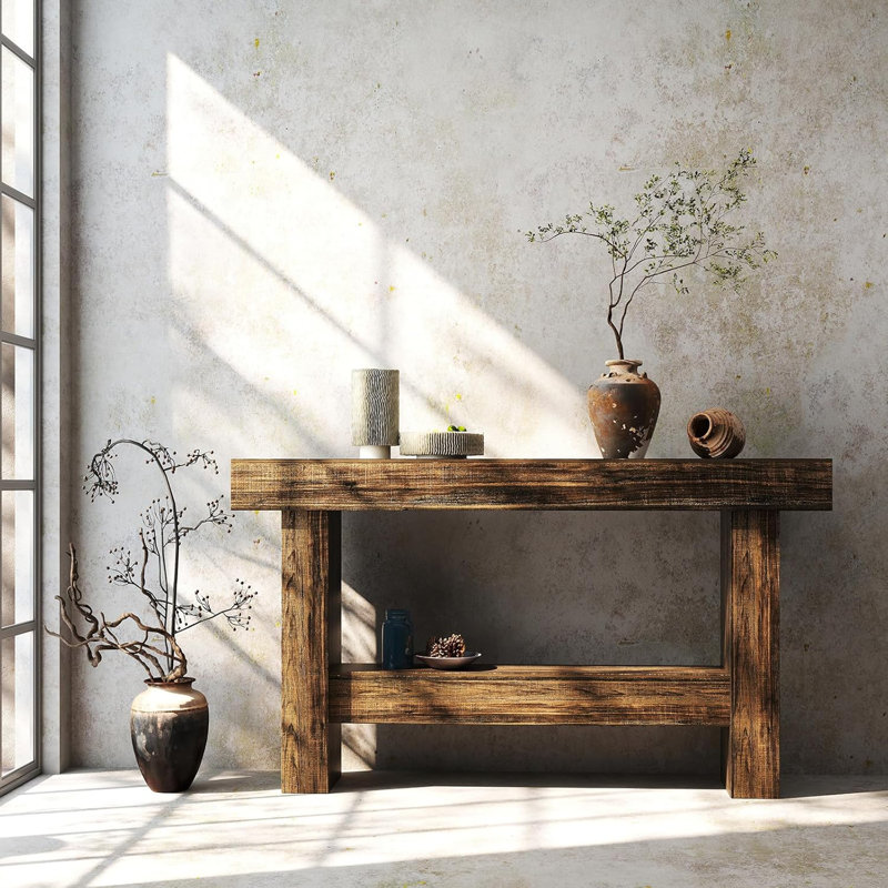 55-Inch Farmhouse Console Table,Wooden Rectangular Sofa Table Behind The Couch,Industrial Entryway Table With Storage For Living Room,Entrance,Hallway