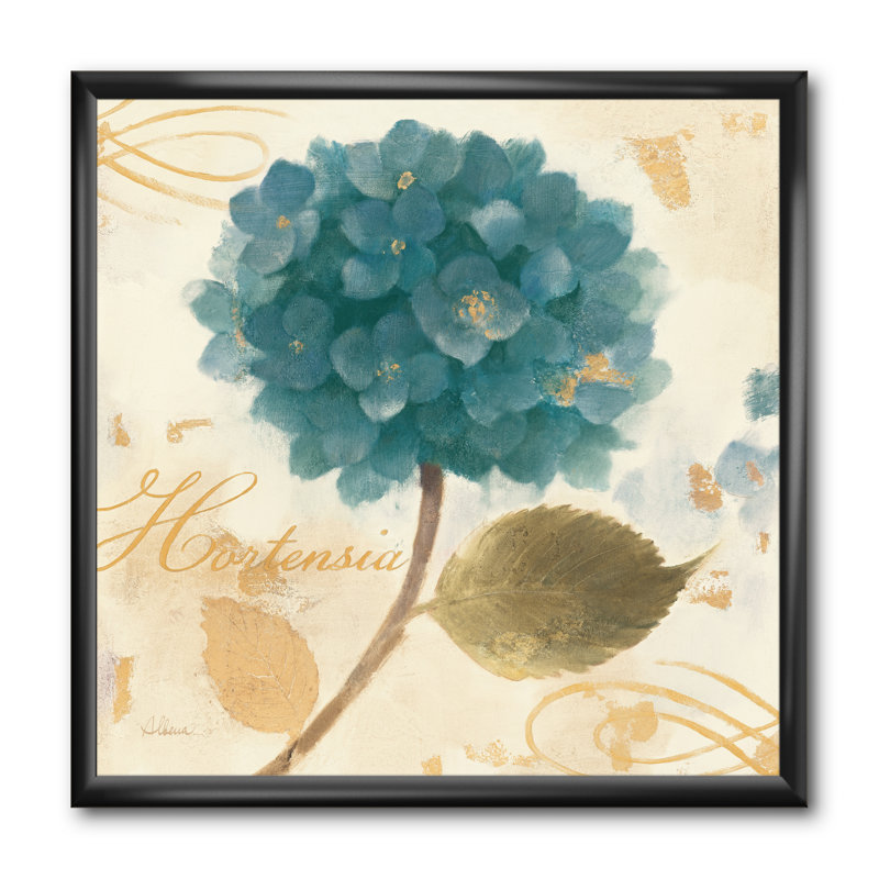 « blue maison fleur hortensia i », reproduction d’image sur toile, H 30 po x l 30 po x P 1 po, Cadre noir