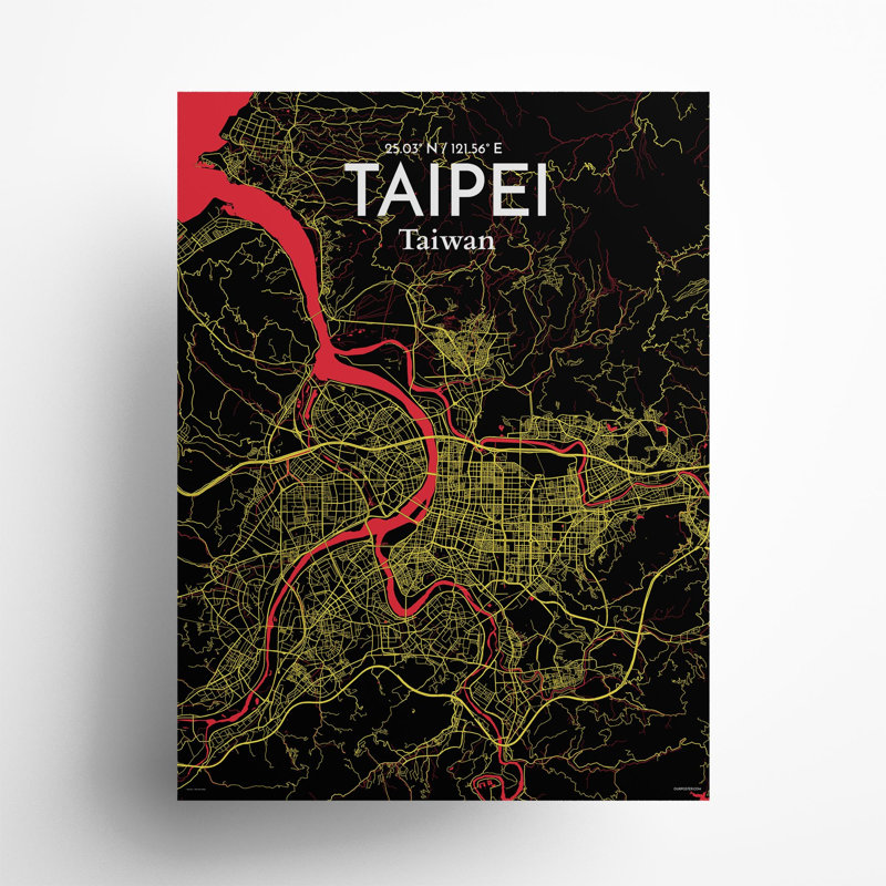 Taipei City Map In Contrast - No Frame Print, 24cm H x 18cm W x 0.05cm D