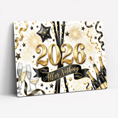 Ensemble de 1 tableau sur toile à motif abstrait or et noir pour célébrer le Nouvel An 2026