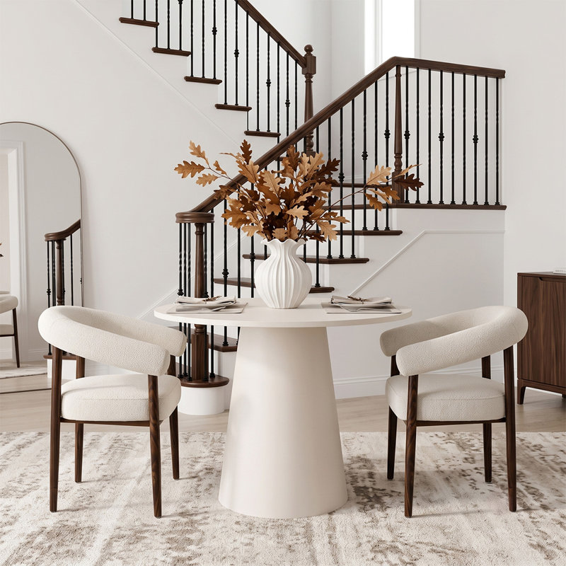 Ensemble de table de salle à manger 35 "à piédestal rond avec fauteuils capitonnés