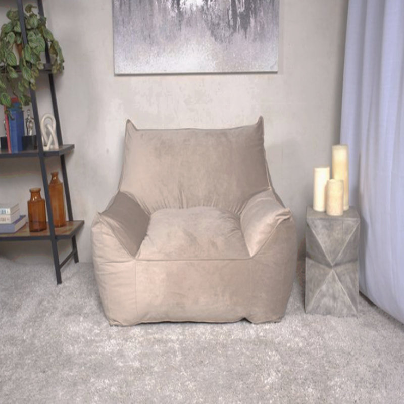 Velveteen Bean Bag Chair With Armrests, Taupe, Taupe Velvet