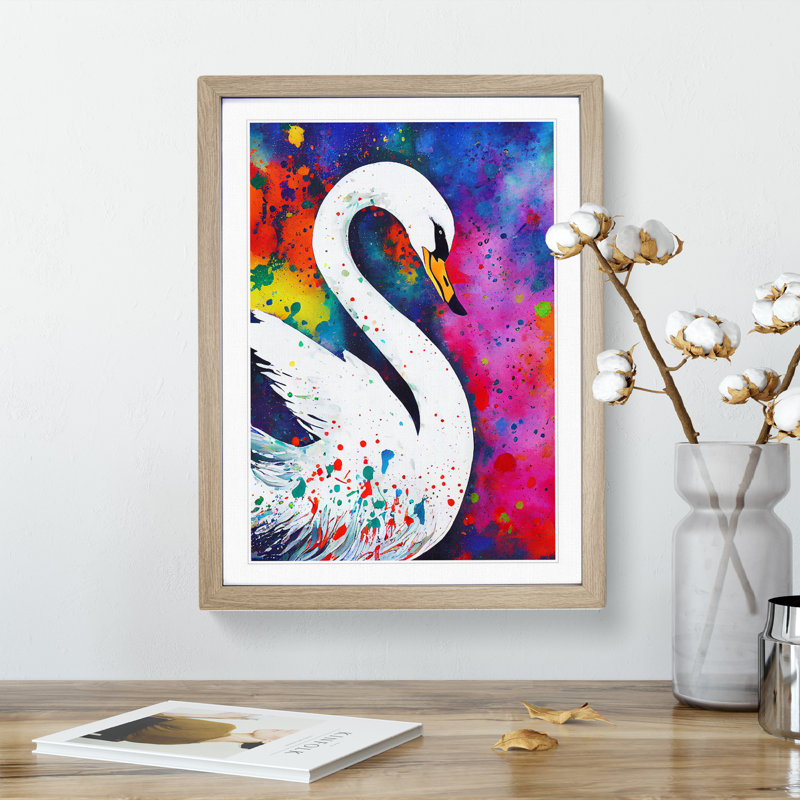 XV1022-4381X Swan Paint Splash No.3 Abstract - Single Picture Frame Painting, 46cm H x 34cm W x 2cm D, Oak Framed