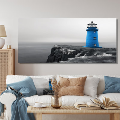 Blue Monochrome Lighthouse Photo In Winter I - Lighthouses Wall Art Living Room