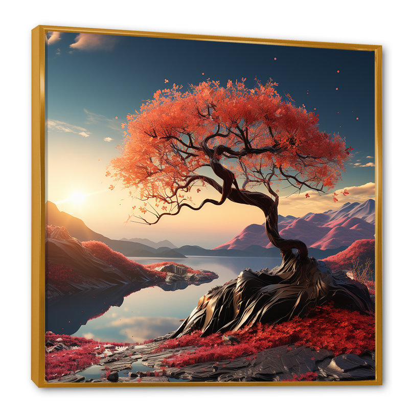 «Maple Tree With Graceful Curves II», reproduction d'art sur toile, H 16 po x l 16 po x P 1 po, Cadre flottant doré
