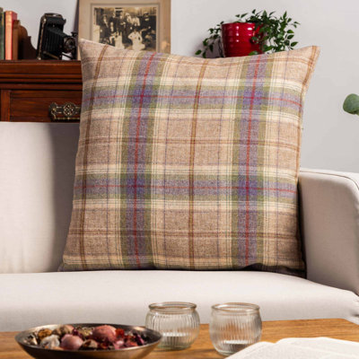 Gingham Beige and Purple Cushion