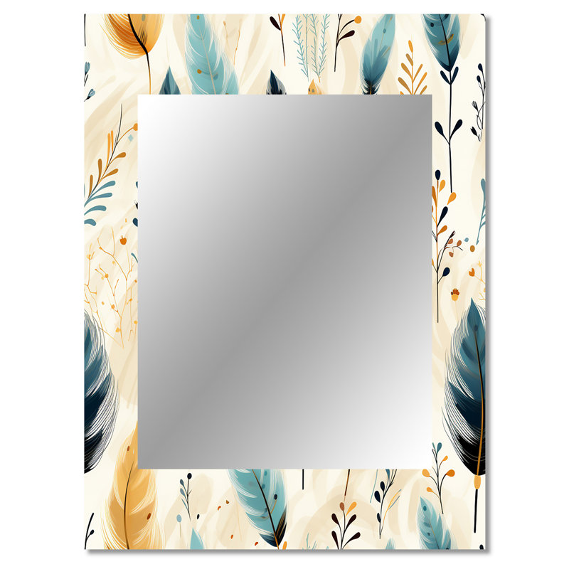 Motif de fougères beiges minimaliste Arkoe - décor de miroir mural floral unique, 40 po x 30 po