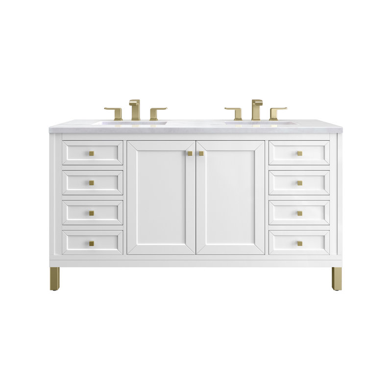Chicago 60'' W Double Vanity, 8" Widespread, Eternal Jasmine Pearl, Glossy White