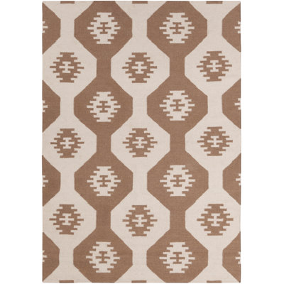 Signe Authentic Handmade Brown Reversible Geometric Wool Flatweave Indoor Area Rug