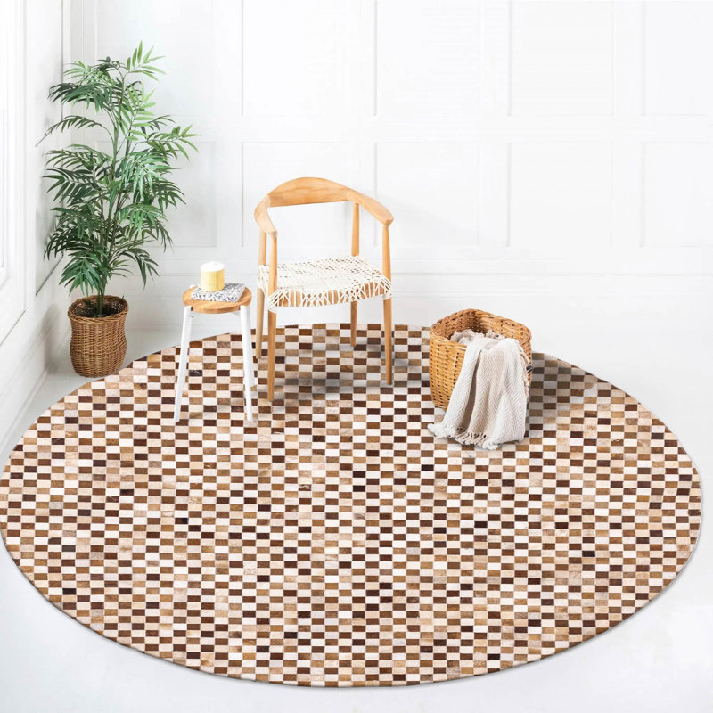Cowhide Patchwork Brown Rug 6'6" x 6'6"