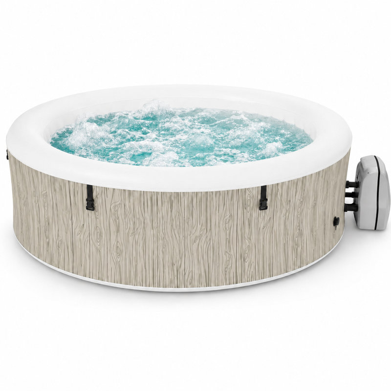 Spa gonflable pour 6 à 8 personnes, 140 jets d'air, spa de massage portatif à bulles rond 80 po, chauffage 104 ° F, panneau de commande à DEL