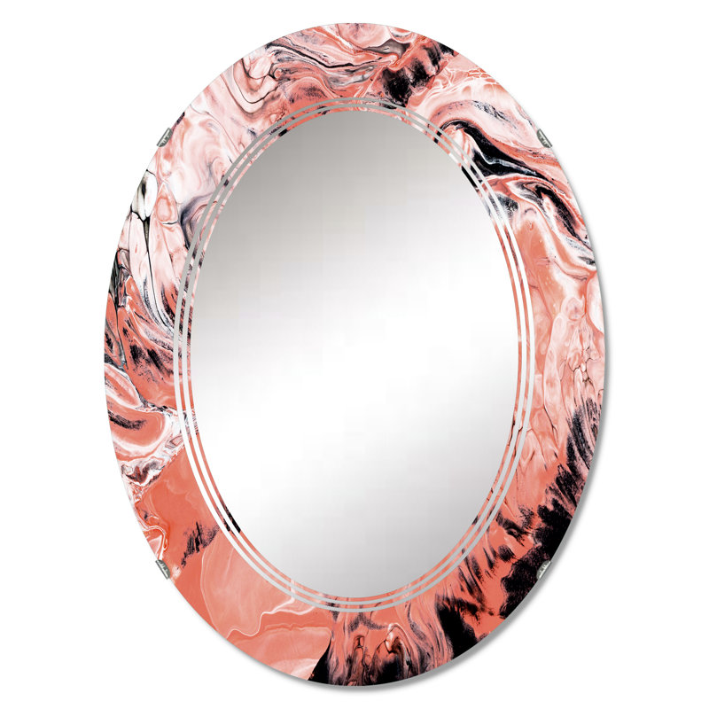 Rose et noir univers de marbre - miroir mural moderne ovale, 36 po x 24 po