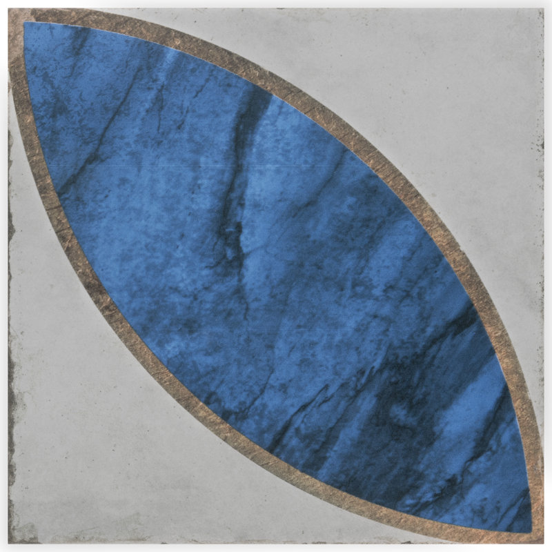Renaissance Deco 8" x 8" Porcelain Patterned Wall & Floor Tile, Indigo/White