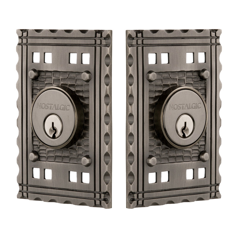 Nostalgic Warehouse Craftsman Plate Double Cylinder Deadbolt, Antique Pewter, 2.75, Keyed Alike	
