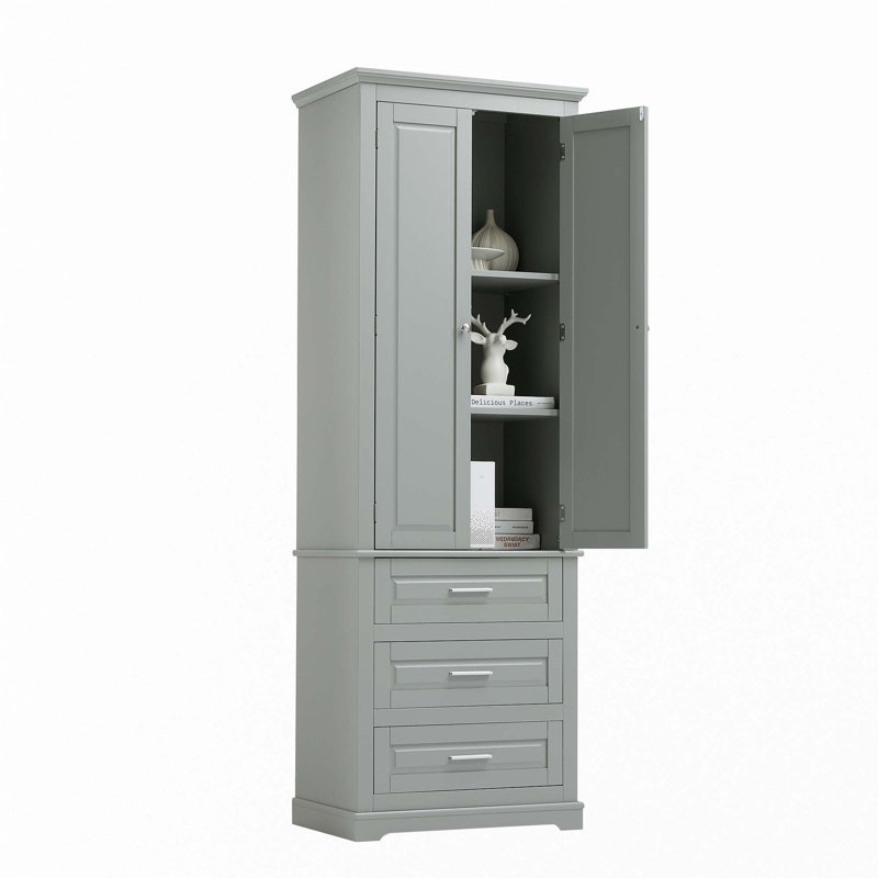 Tall Storage Cabinet With Three Drawers, Gray