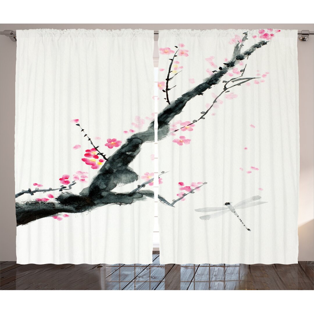 Rustikaler Vorhang, Kirsche Sakura Baum, Blume, Pink Schwarz