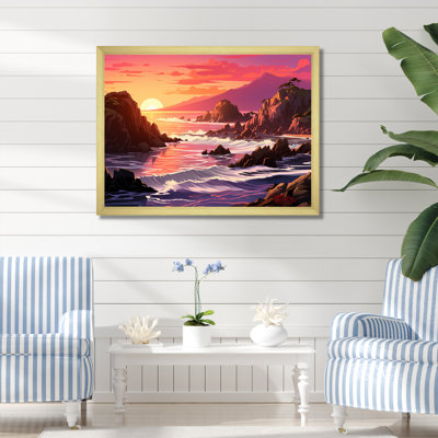 Rose et jaune, mystique, crépuscule mystique I - coucher de soleil côtier, art mural