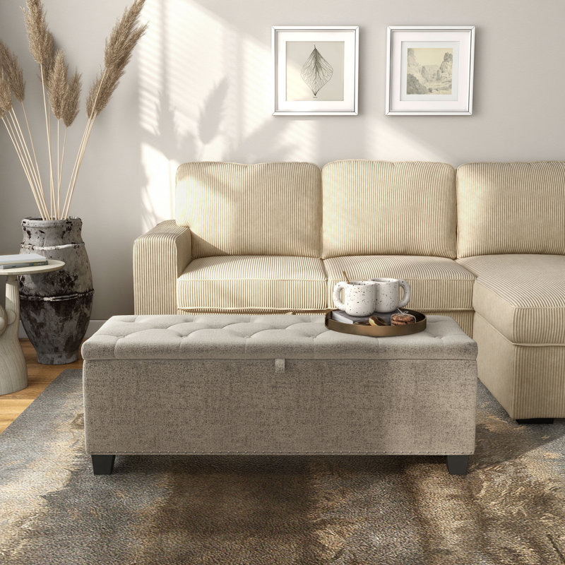 Banc de rangement en lin 48 po, Brun/brun clair