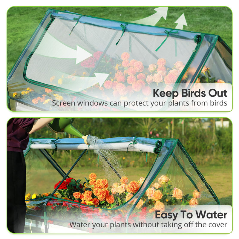 Clear Galvanized Metal Raised Garden Bed with Greenhouse Cover