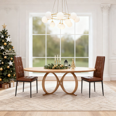 Brown Faux Leather High-Back Side Chairs, Dining Chairs With Black Metal Legs 